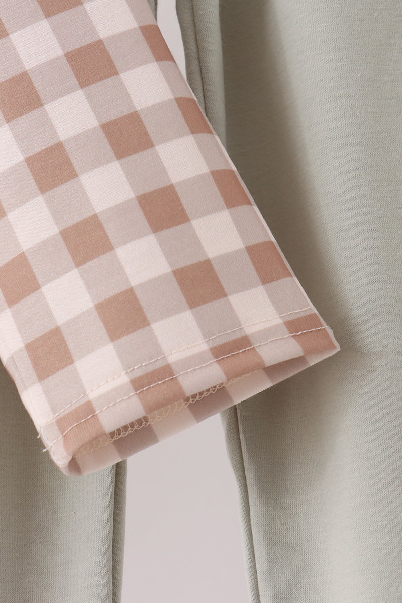 Brown turkey embroidery gingham pants set