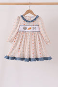 Pumpkin Pie Bow Embroidery Ruffle Dress