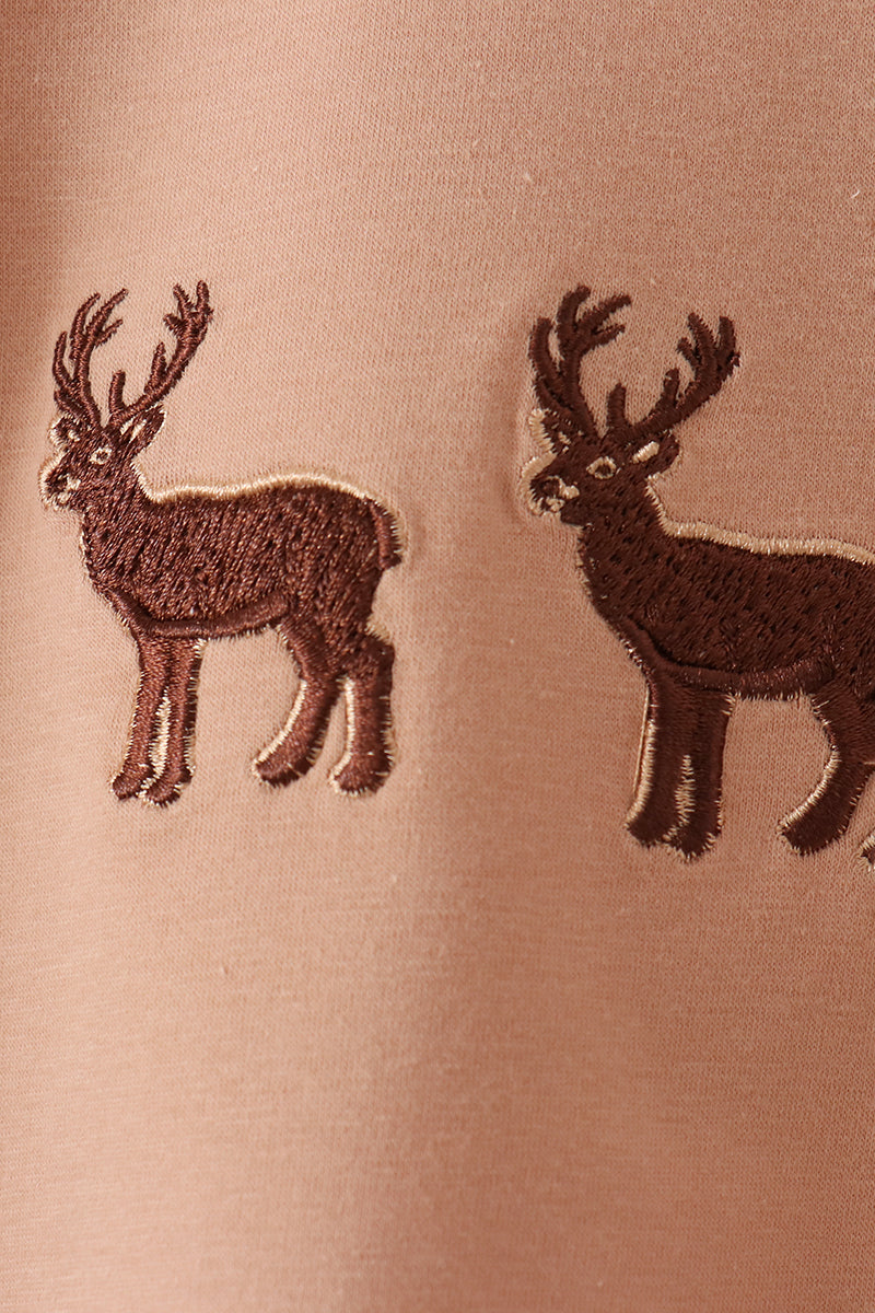 Brown Deer Embroidery Top
