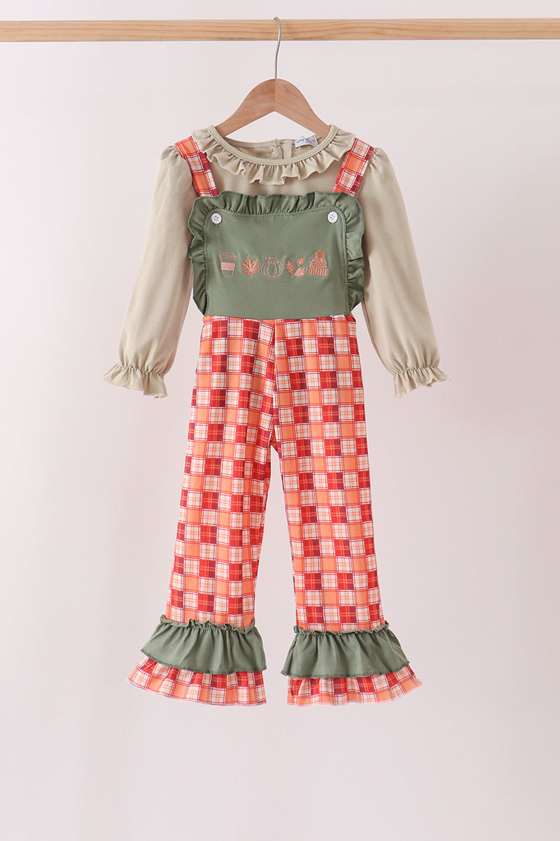 Green Pumpkin Embroidery 2Cp Jumpsuit Set