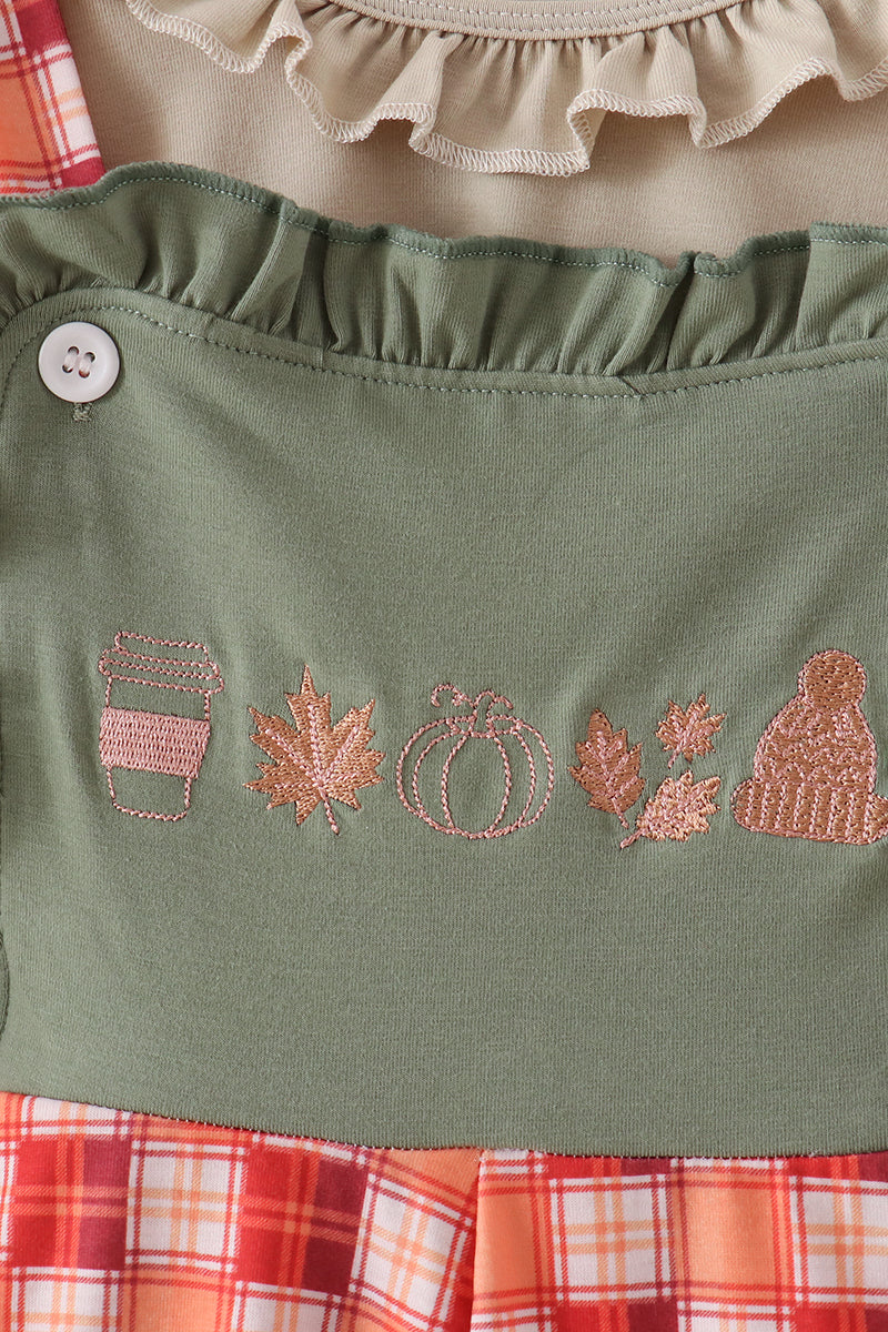 Green Pumpkin Embroidery 2Cp Jumpsuit Set