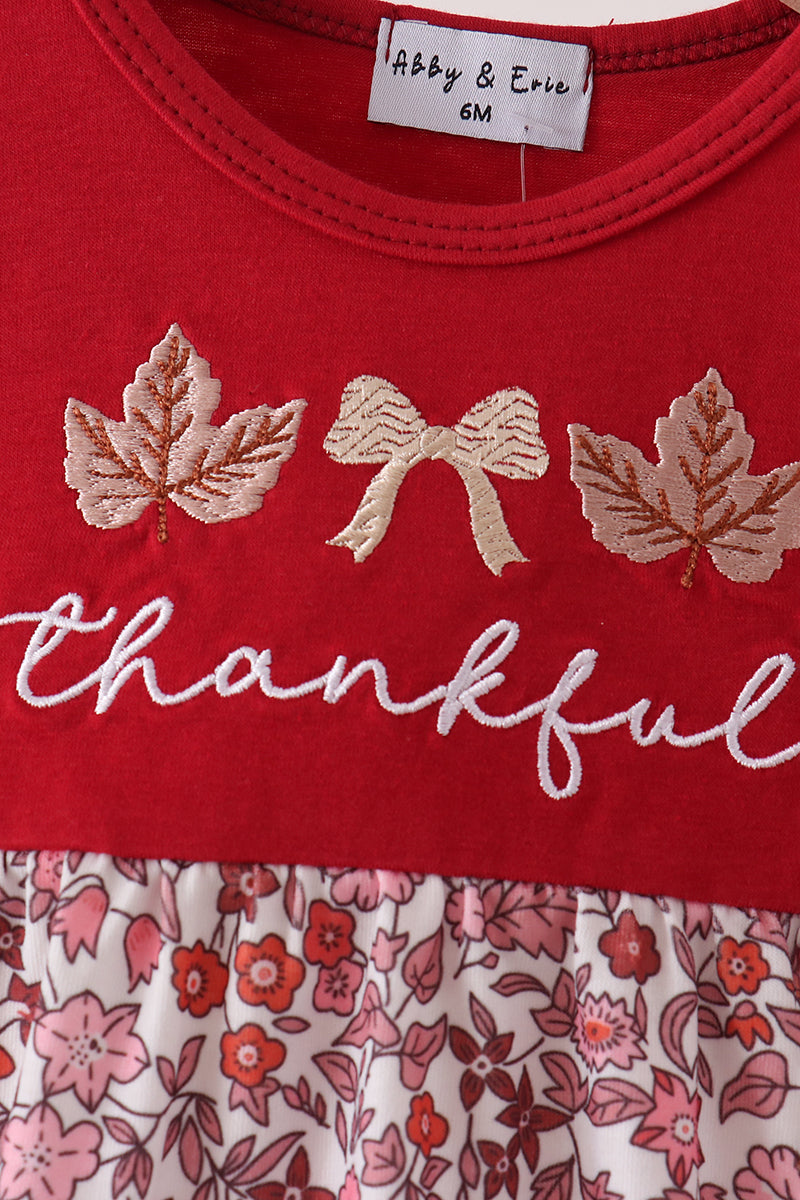 Maroon Thankful Floral Leaves Embroidey Bubble
