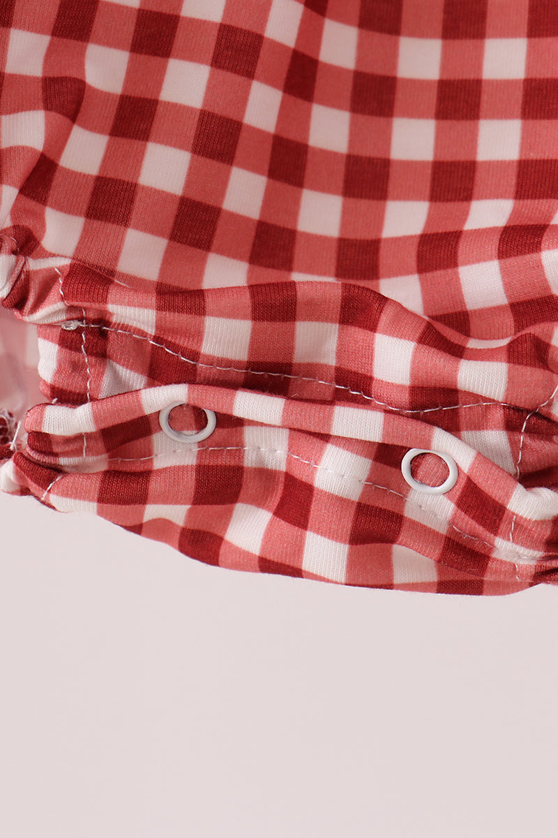 Maroon Thankful Leaves Embroidey Gingham Bubble