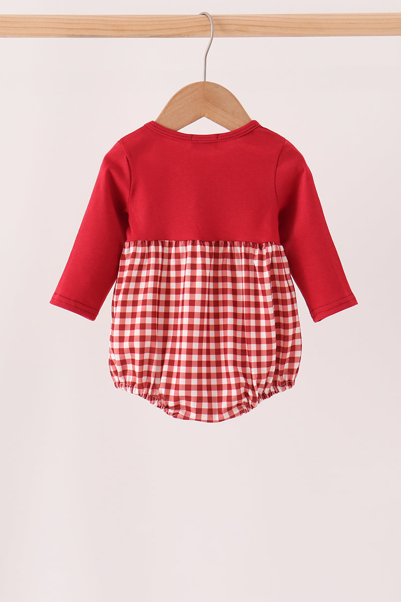 Maroon Thankful Leaves Embroidey Gingham Bubble