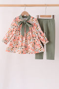 Green floral bow pants set