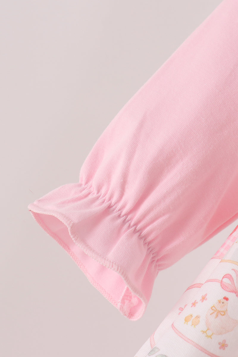 Pink chicken embroidery bloomer set