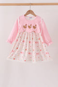 Pink Chicken Embroidery Dress