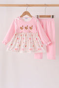 Pink chicken embroidery pants set