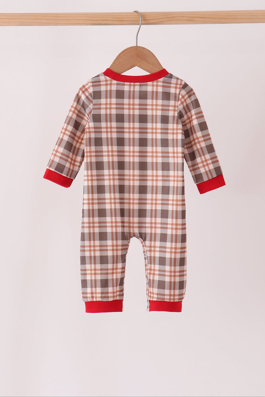 Brown Cow Embroidery Plaid Romper