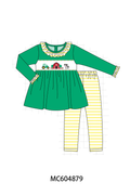 Green Farm Cow Embroidery Ruffle Pants Set