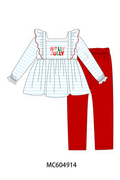 Blue Stripe Holly Jolly Ruffle Pants Set