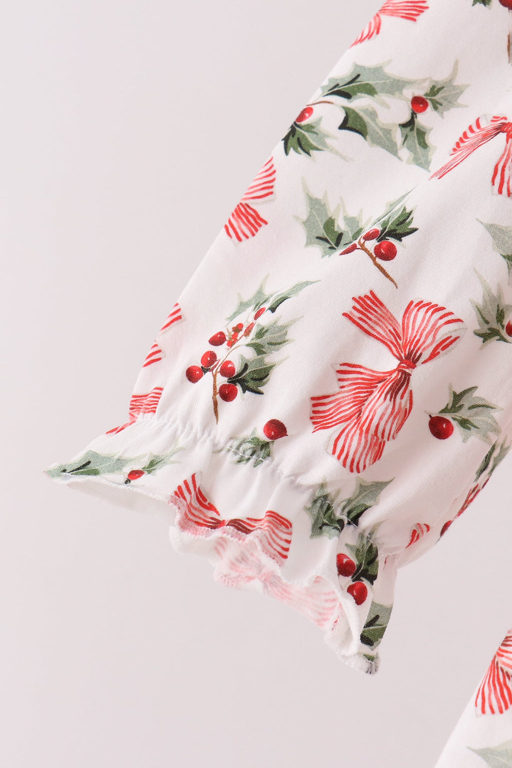 Red Holly Bow Smocked Lace Dress