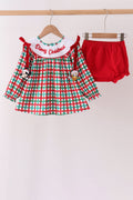 Red Character Embroidery Gingham Bloomer Set