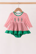 Red Nutcracker Embroidery Stripe Ruffle Bubble