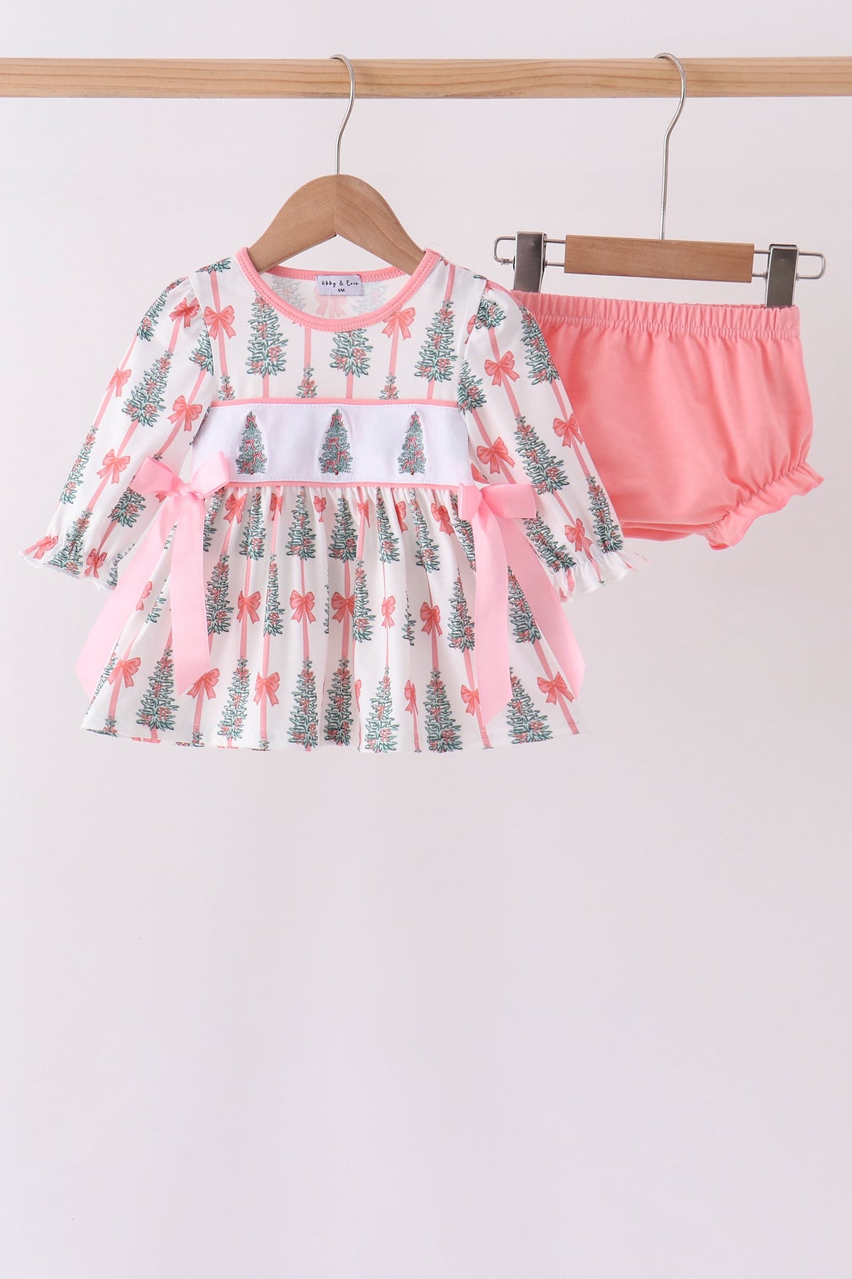 Pink Christmas Tree Embroidery Bloomer Set