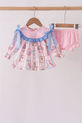 Pink Character Bow Embroidery Bloomer Set
