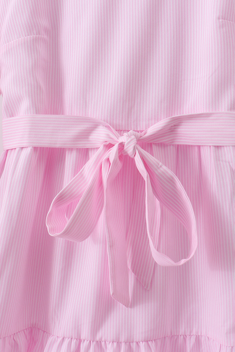 Pink stripe tiered maxi dress