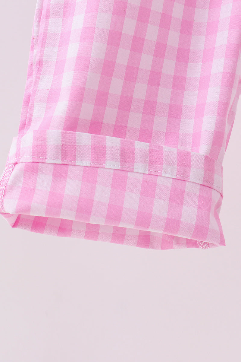 Pink bow gingham jumpsuit
