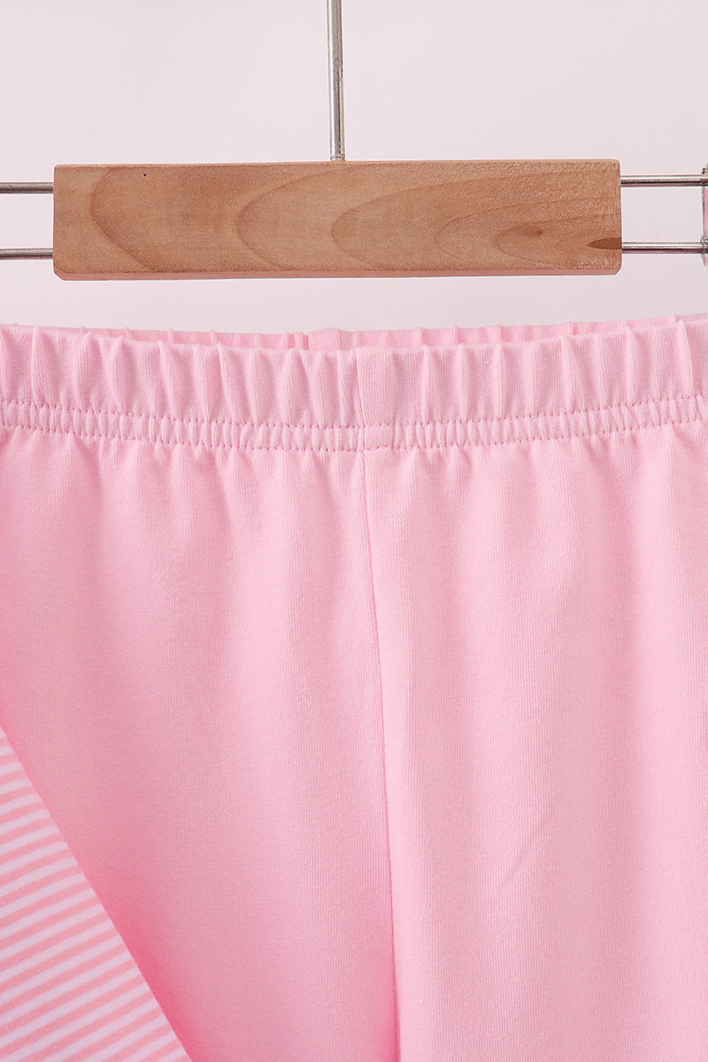 Pink Stripe Puppy Embroidery Ruffle Pants Set