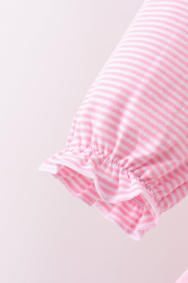 Pink Stripe Puppy Embroidery Ruffle Pants Set
