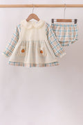 Cream Pumpkin Embroidery Plaid Bloomer Set