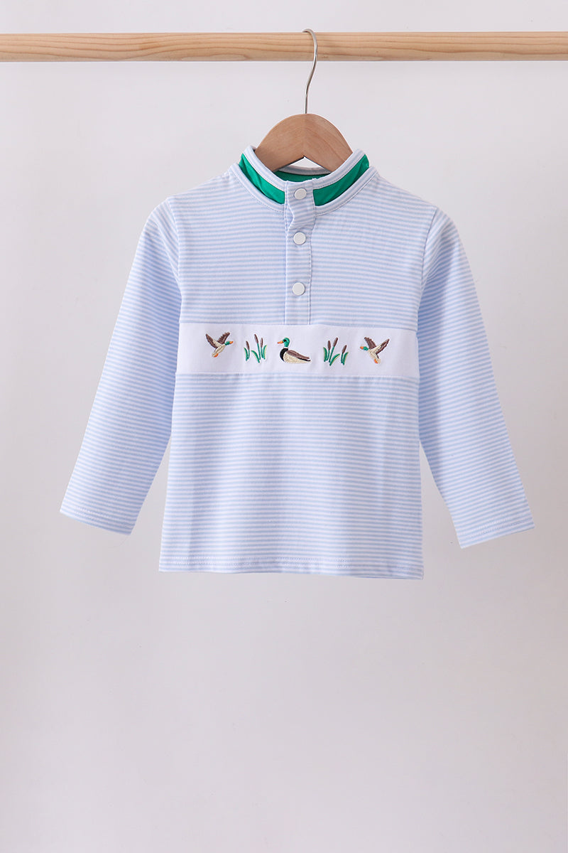 Blue Stripe Duck Embroidery Pullover