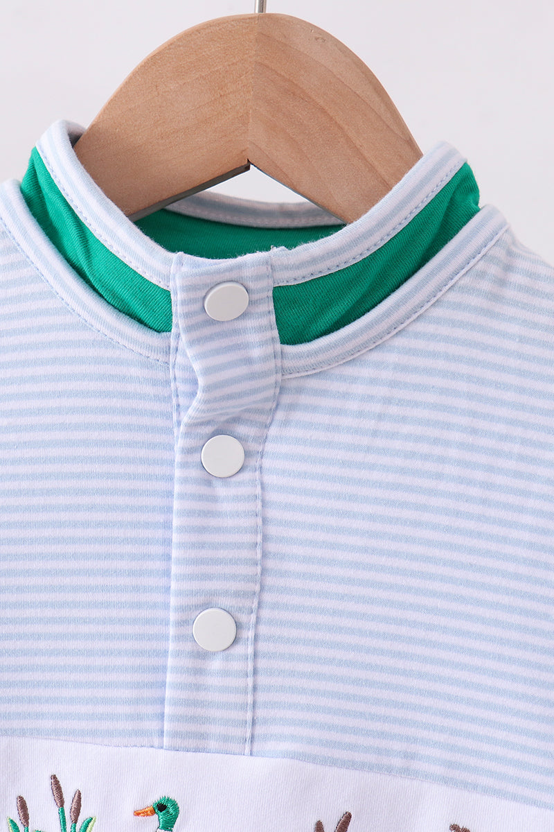 Blue Stripe Duck Embroidery Pullover