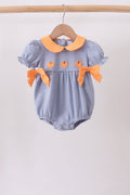 Teal Stripe Pumpkin Embroidery Bow Bubble