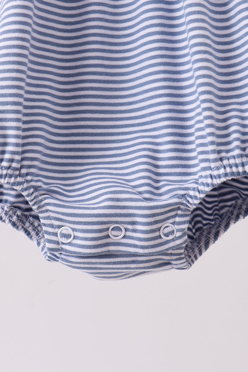 Teal Stripe Pumpkin Embroidery Bow Bubble