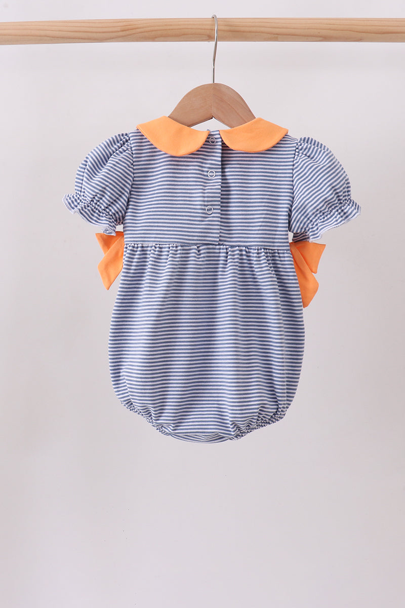 Teal Stripe Pumpkin Embroidery Bow Bubble