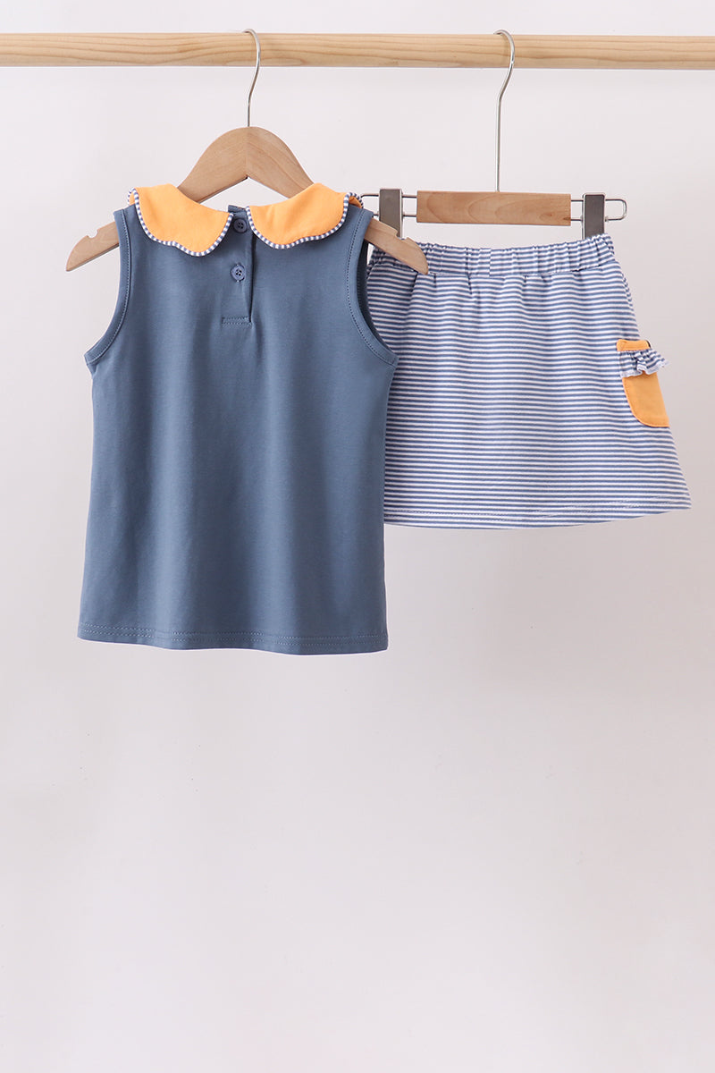 Teal Pumpkin Embroidery Skorts Set