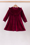 Burgundy Velvet Ruffle Dress