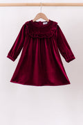 Maroon Velvet Ruffle Dress
