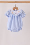 Blue turkey embroidery checkered ruffle bubble