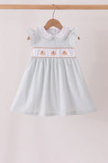 Green plaid turkey embroidery ruffle dress
