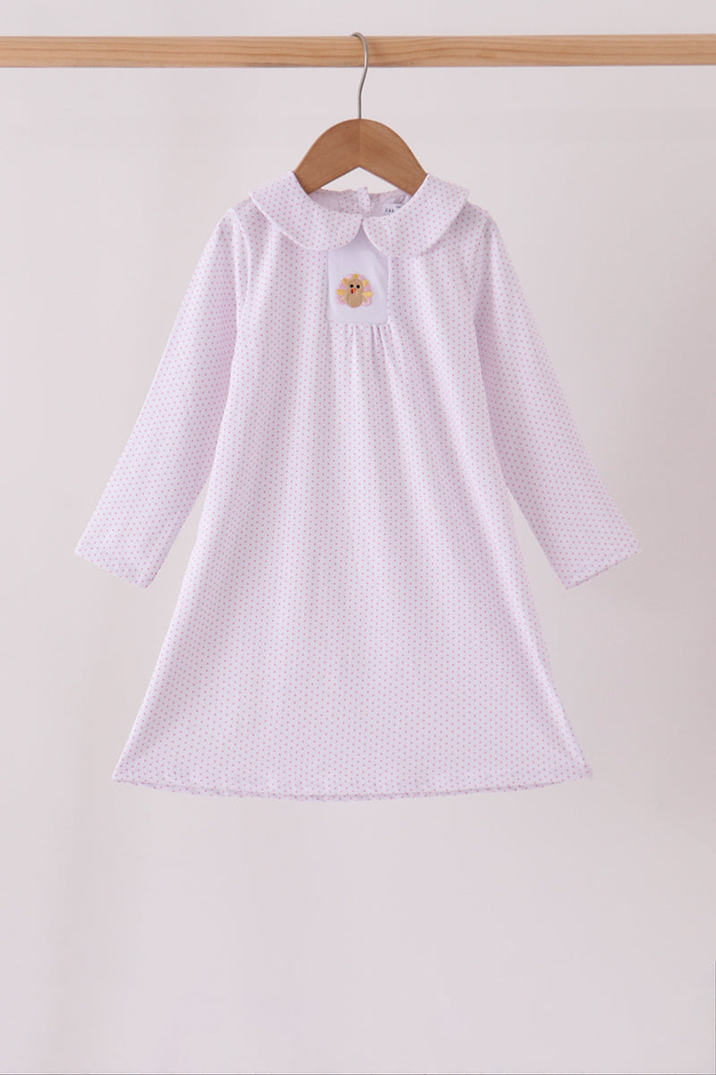 Pink Dot Turkey Embroidery Dress