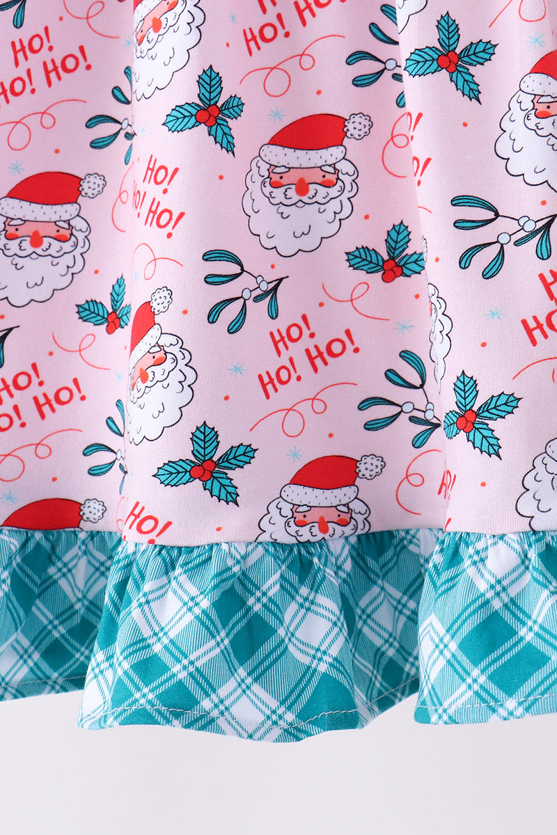 Pink santa holly ruffle dress