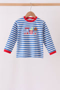 Blue stripe gingerbread embroidery top