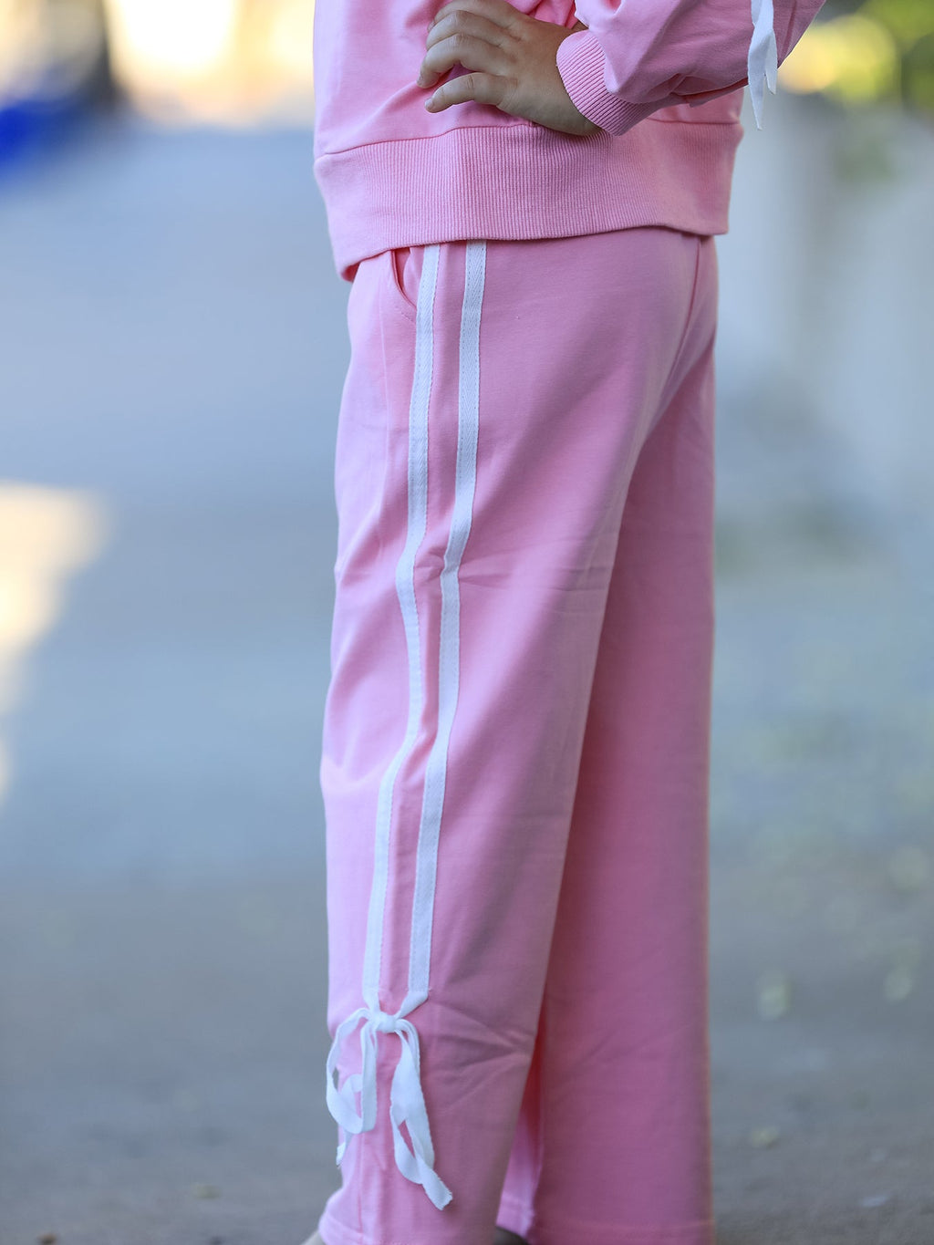 Girls Bow Trim Sweatshirt And Pants Set