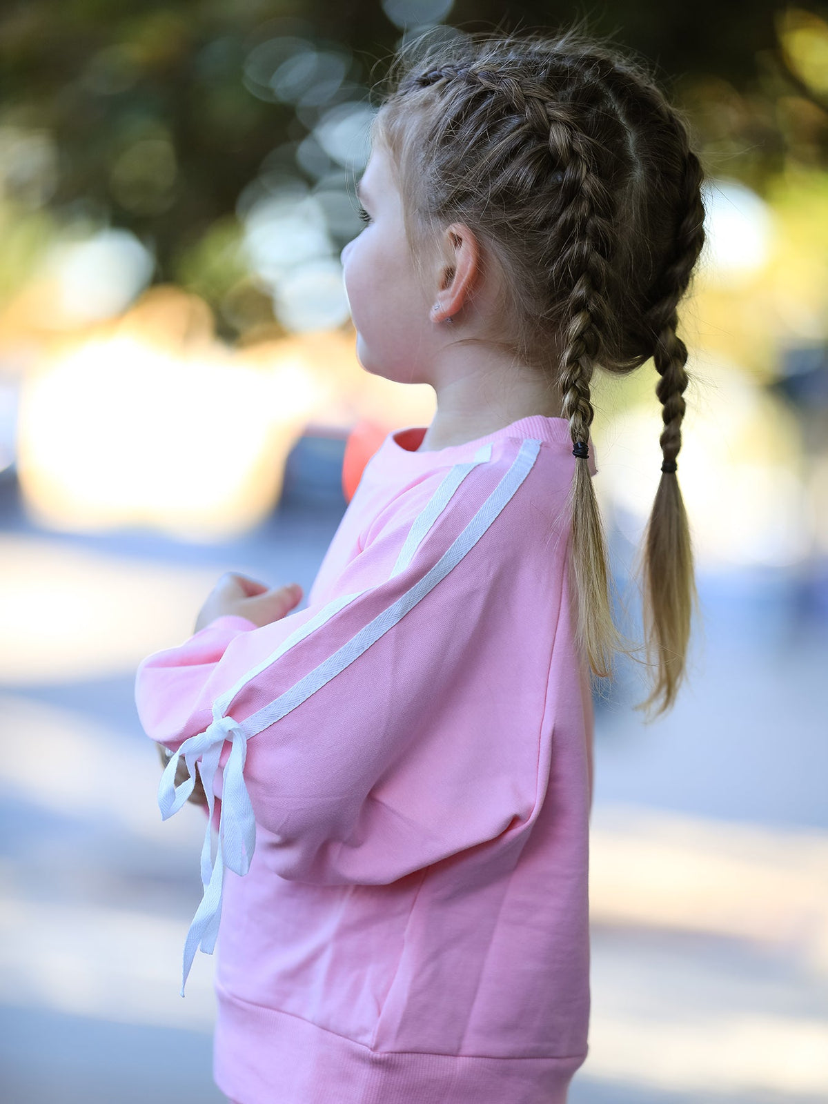 Girls Bow Trim Sweatshirt And Pants Set