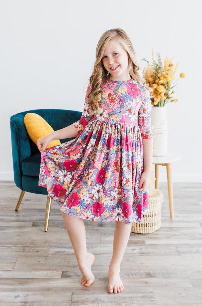 Mauve Buttercup 3/4 Sleeve Pocket Twirl Dress
