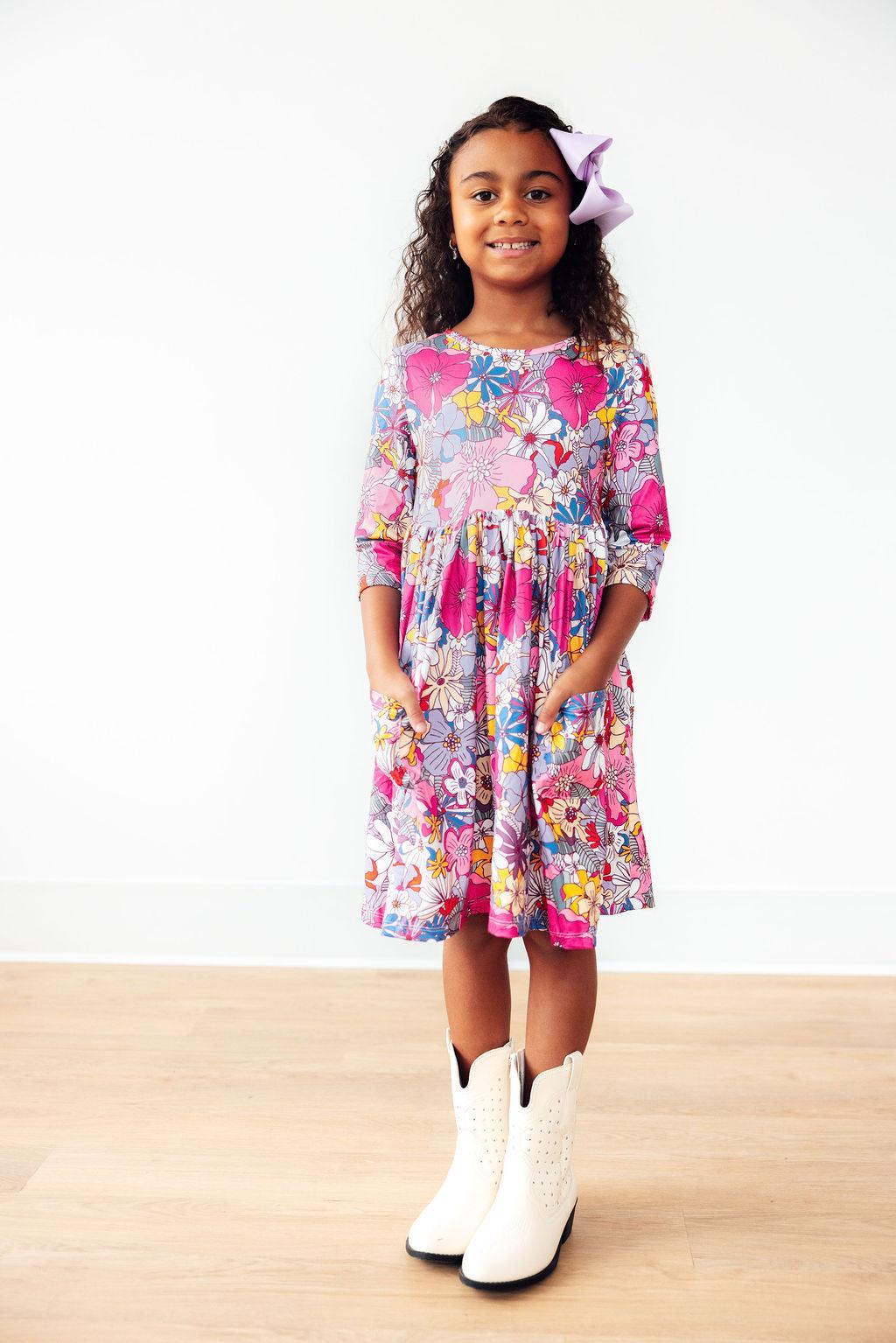 Mauve Buttercup 3/4 Sleeve Pocket Twirl Dress