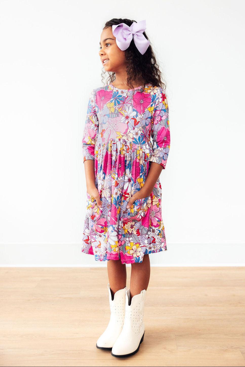 Mauve Buttercup 3/4 Sleeve Pocket Twirl Dress
