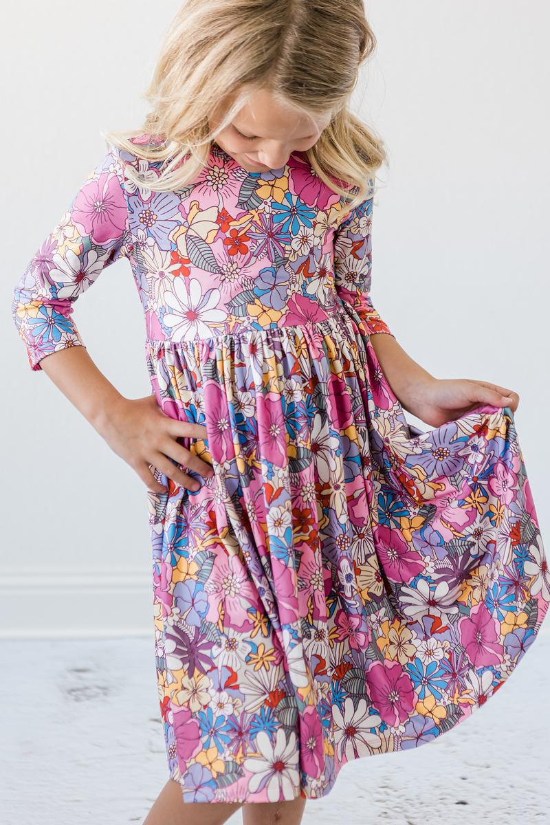 Mauve Buttercup 3/4 Sleeve Pocket Twirl Dress