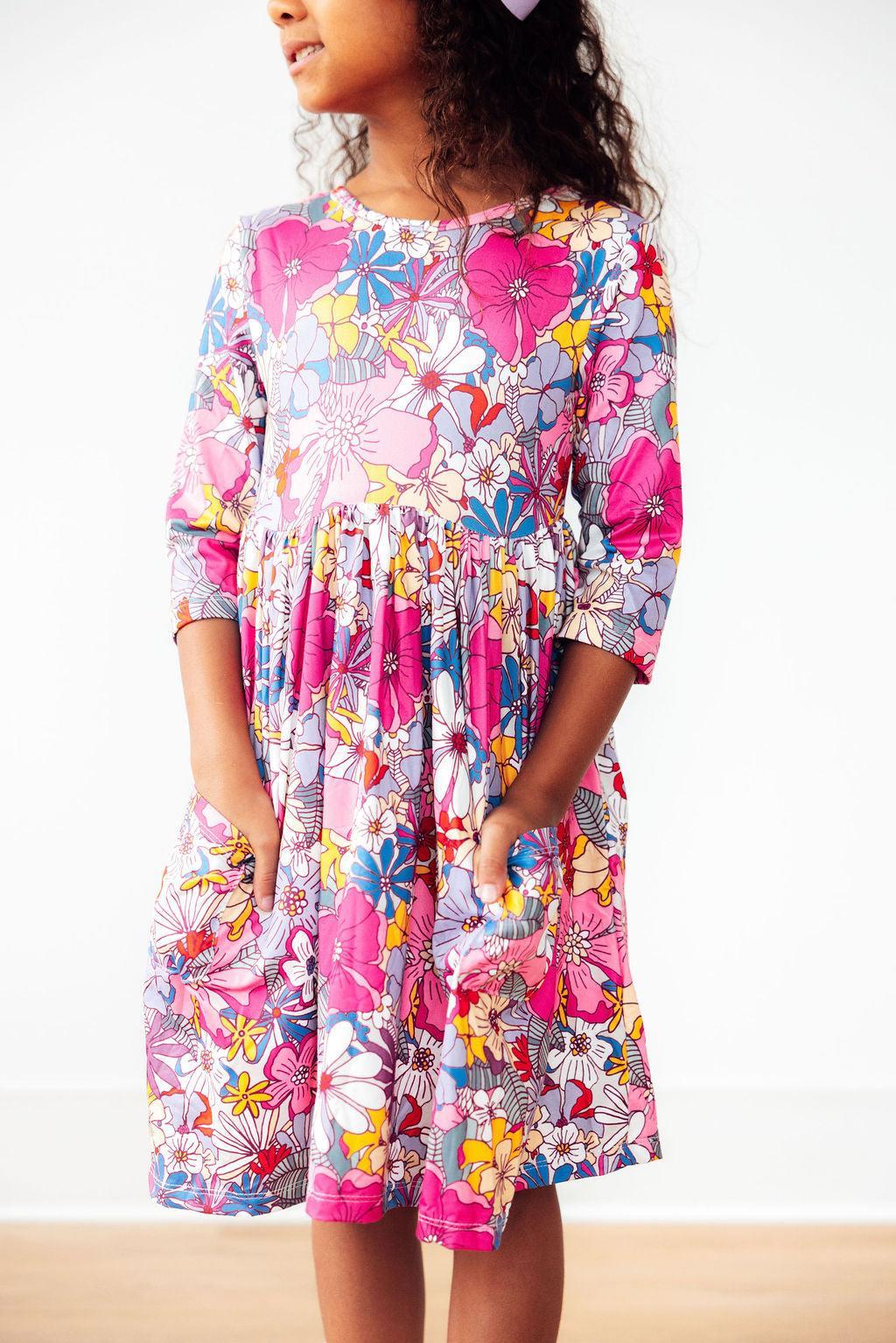 Mauve Buttercup 3/4 Sleeve Pocket Twirl Dress