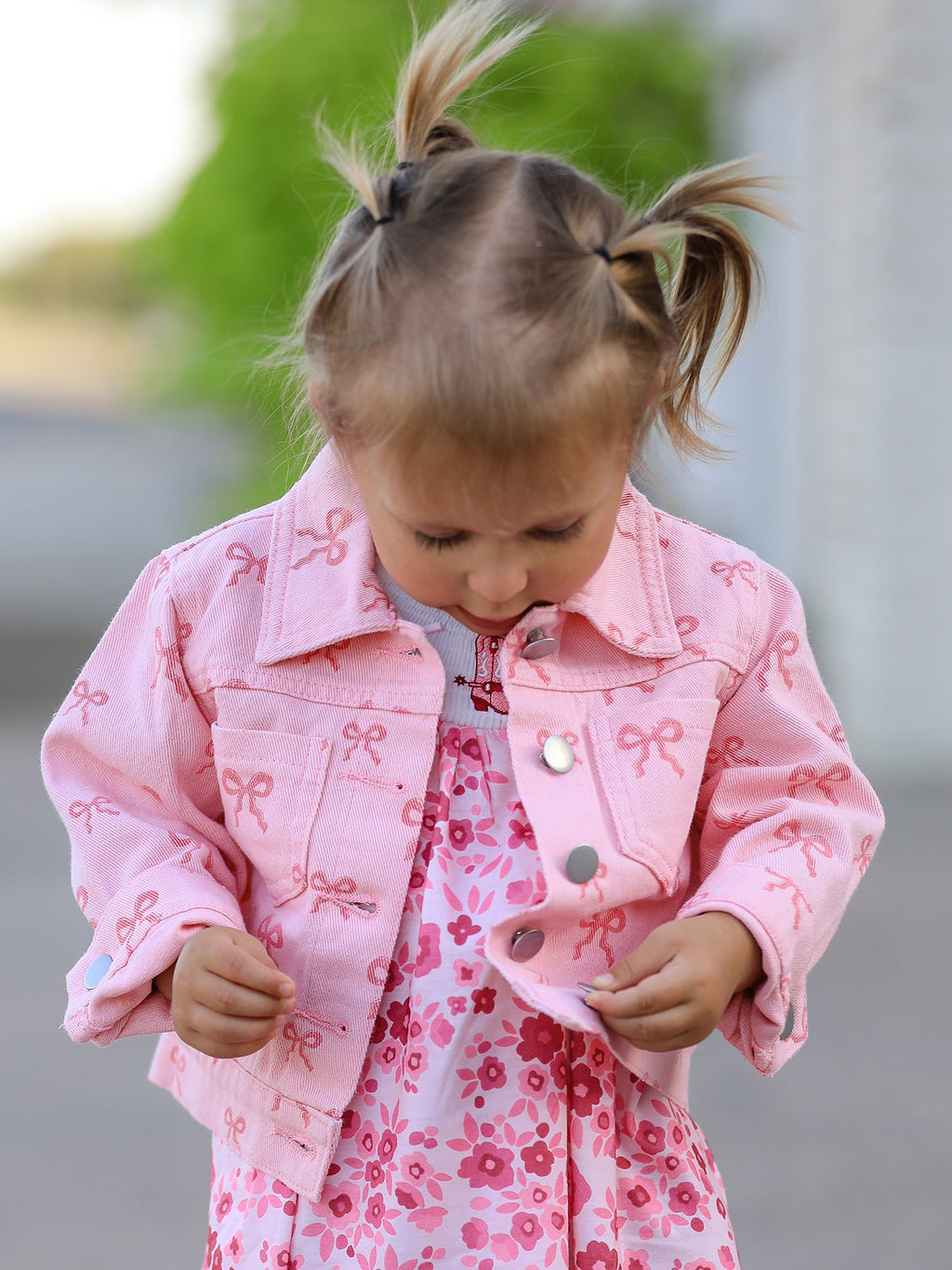 Pink Fall Girls Butterfly Print Denim Top