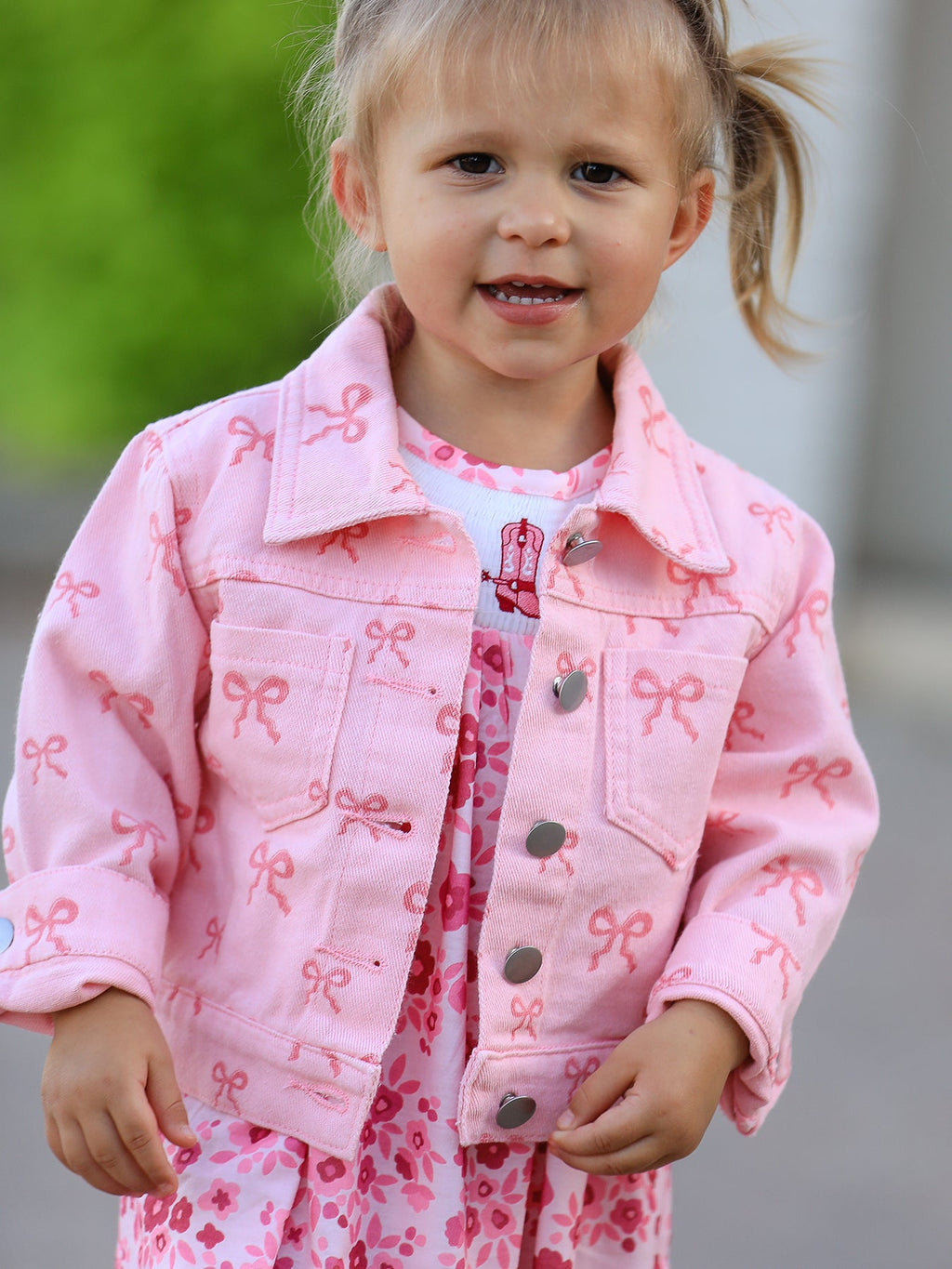 Pink Fall Girls Butterfly Print Denim Top