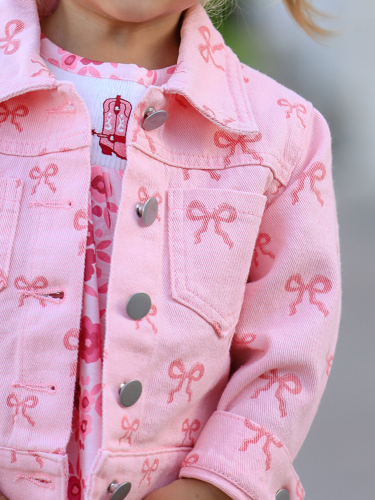 Pink Fall Girls Butterfly Print Denim Top