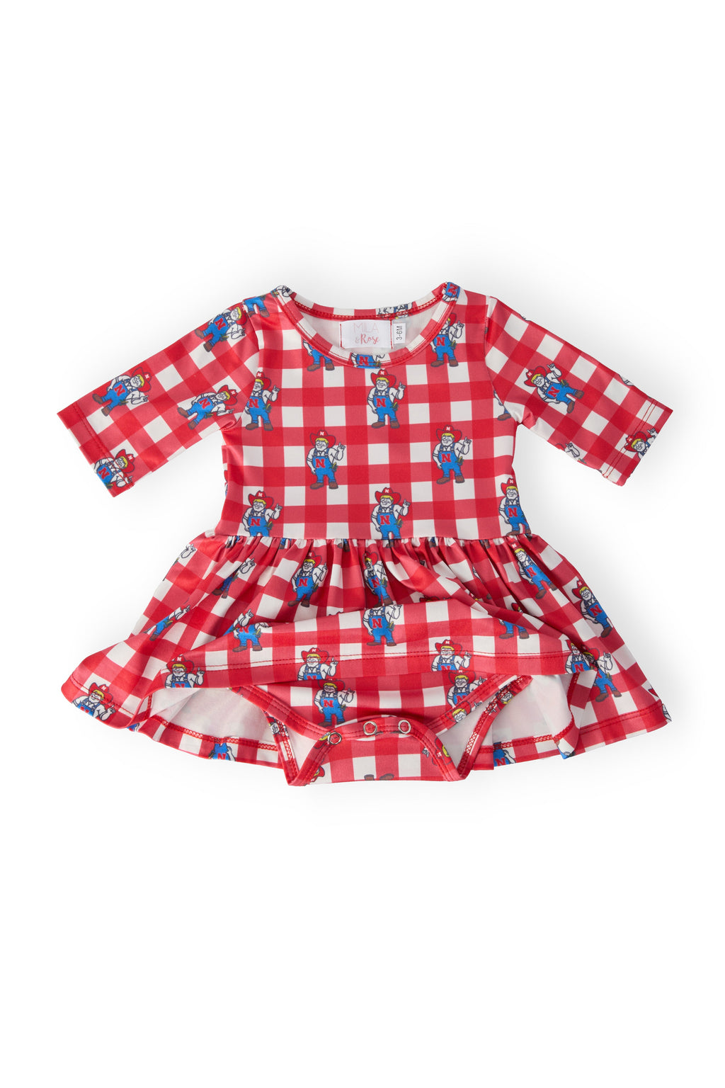 Nebraska Plaid Herbie Husker 3/4 Sleeve Twirl Bodysuit