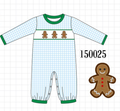 Blue Plaid Gingerbread Embroidery Romper